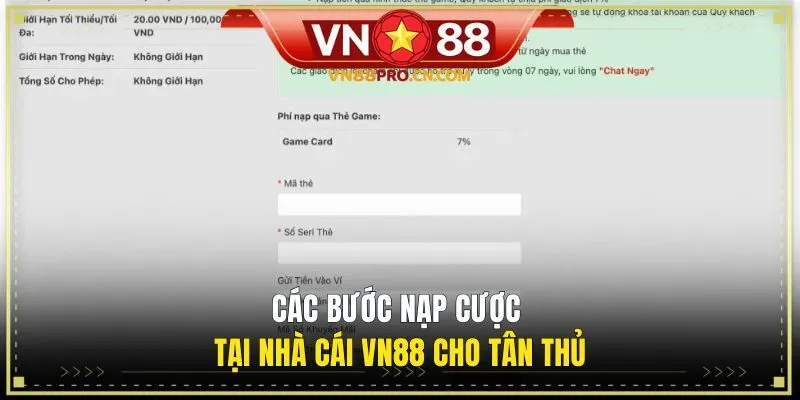 Các bước nạp cược tại nhà cái VN88 cho tân thủ